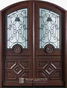 Элитная парадная дверь с решётками на окнах №126 внешняя - фото